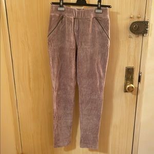 Tan velvet Pants /Leggings ( stretch) with Zipper Pockets!